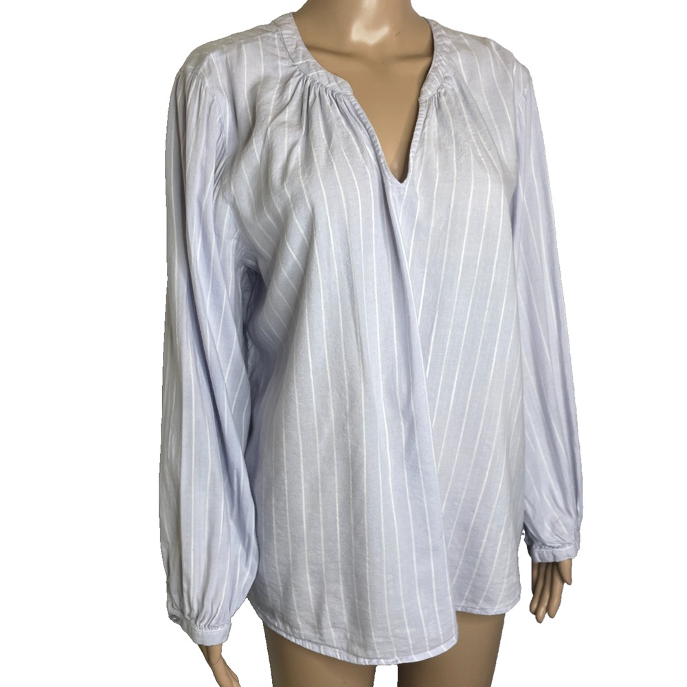 Women's XL Old Navy Purple Stripe Notch Collar Long Sleeve Cotton Blend Blouse - Picture 2 of 5